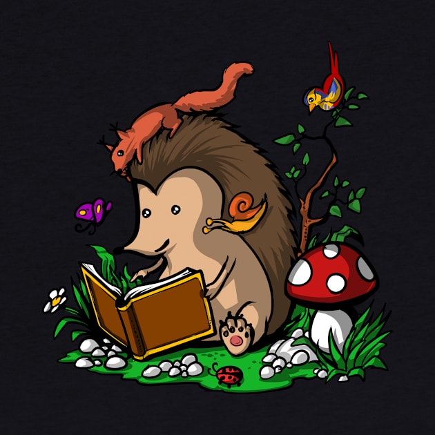 Hedgehog Book Reading Lover Funny Geek Forest by underheaven